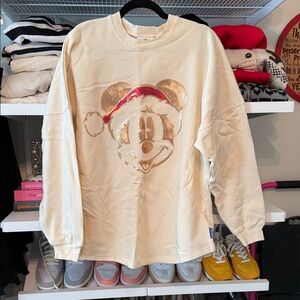 Disney Cream and Gold Mickey Mouse Holiday Sweatshirt